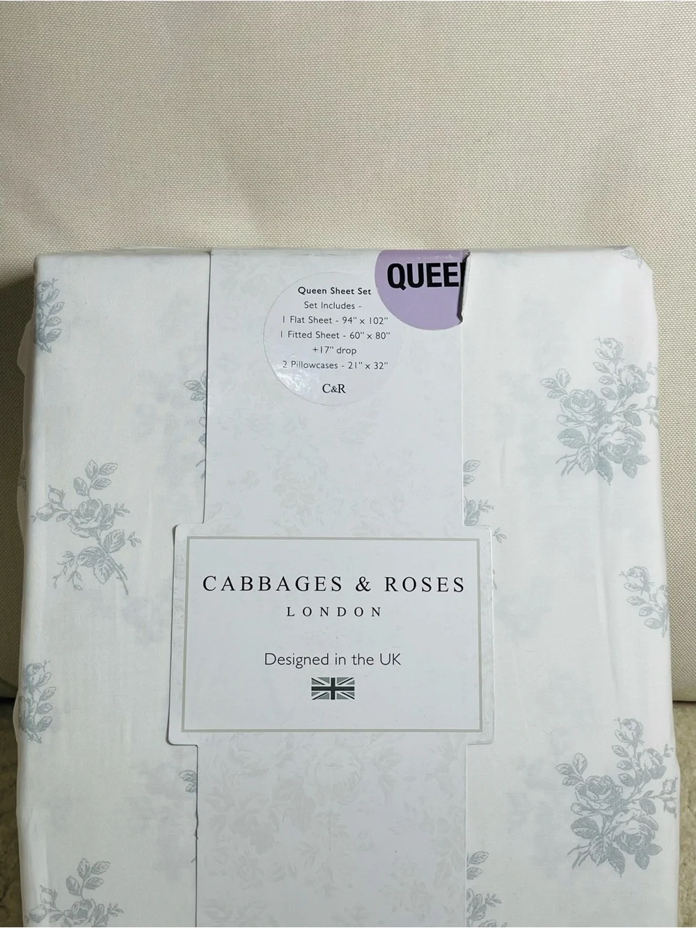 cabbages and roses London Gray Ditsy Floral Percale queen Sheet Set New